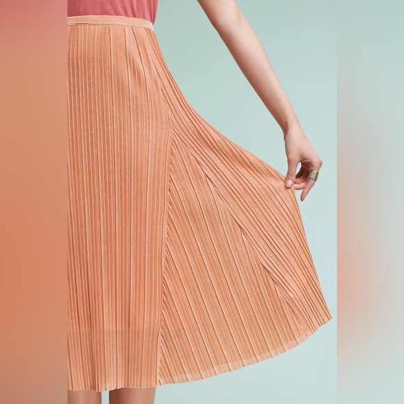 Anthropologie Maeve Ambra Pleated Rose Metallic Midi Skirt Size - Picture 5 of 12